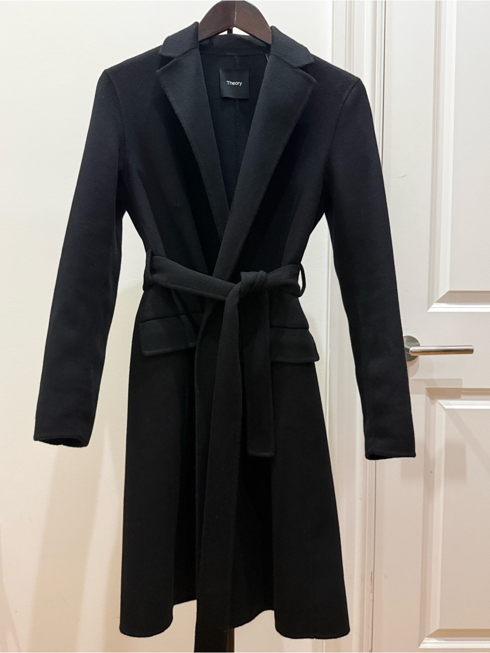 Theory Double-Face Wool-Cashmere Belted Wrap Top Coat - Picture 3 of 10